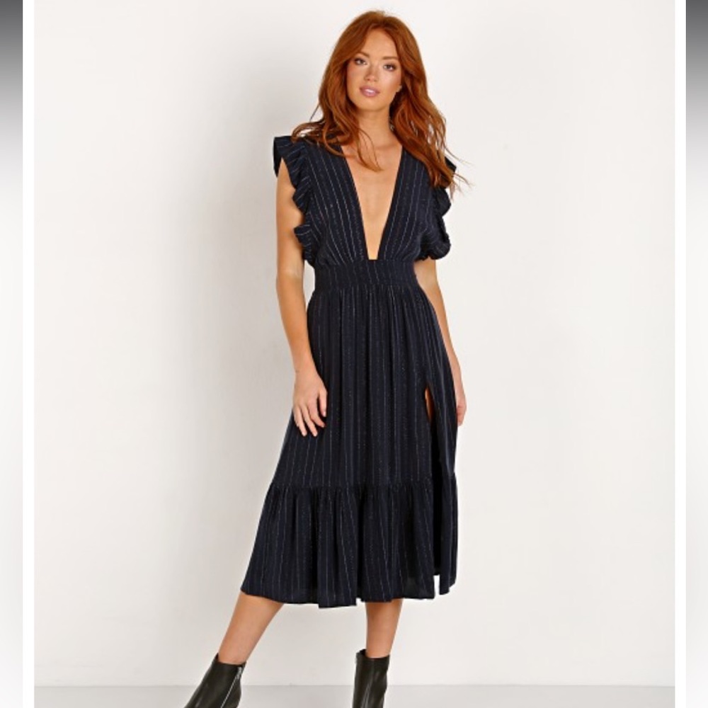 NWT Stillwater Jessie Midi Dress Navy Metallic Stripe